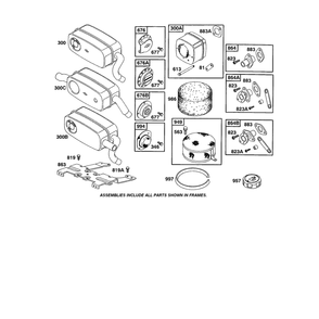 Exhaust Muffler Diagram and Parts List for 422700TO422799  Briggs and Stratton Engine